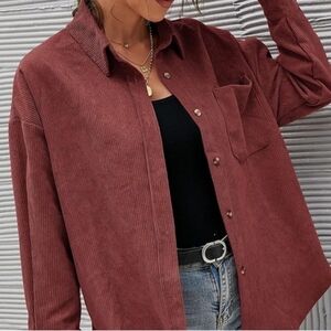 Women's Corduroy Button-Up Shirt - Burgundy